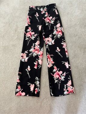 White House Black Market Black Wide-Leg Floral Pants